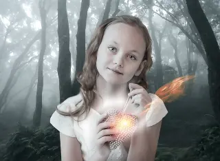 A girl's image with an imaginary flame in her heart