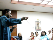 R Sridhar showing pendulum dowsing techniques